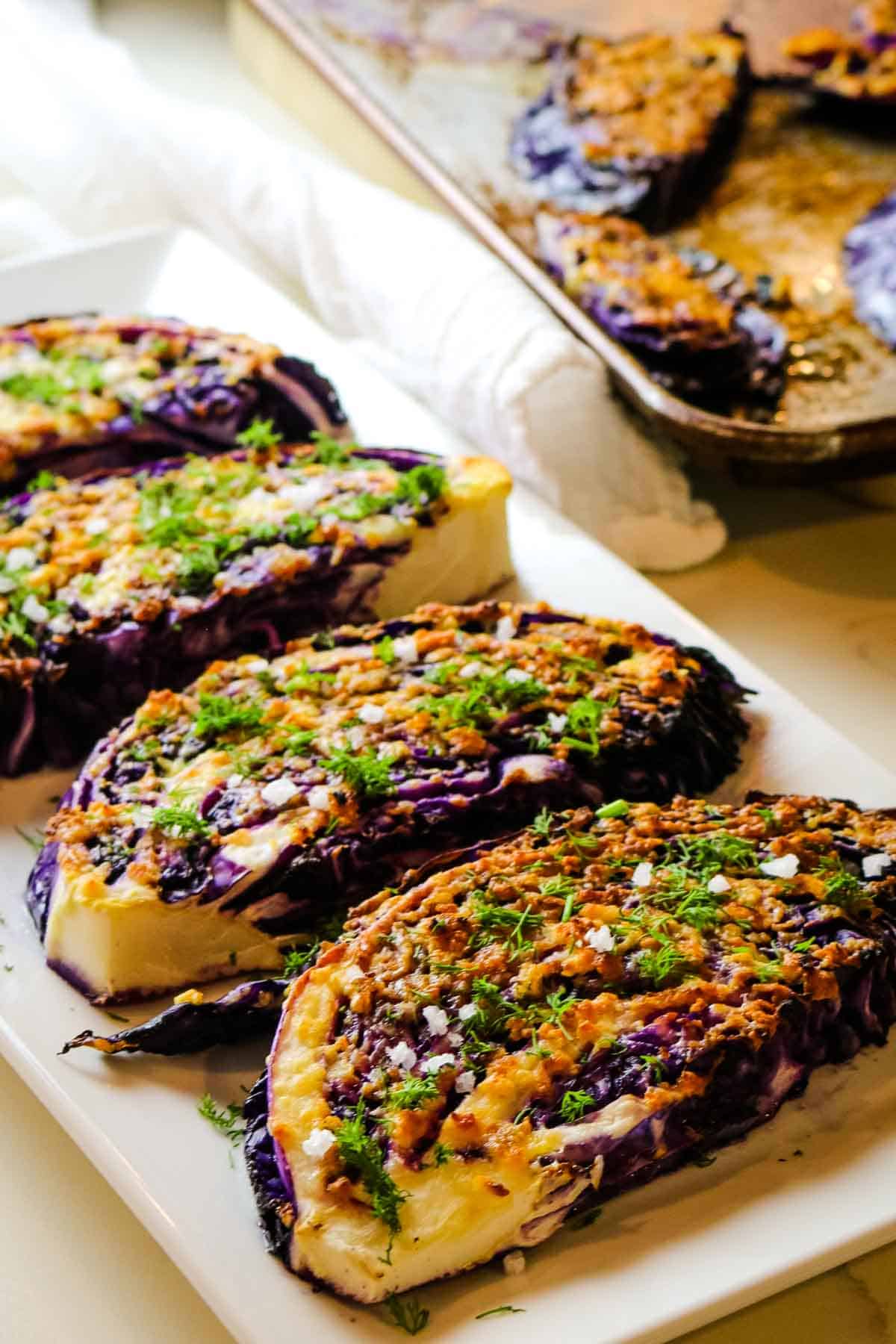 Roasted Red Cabbage Steaks with Garlic