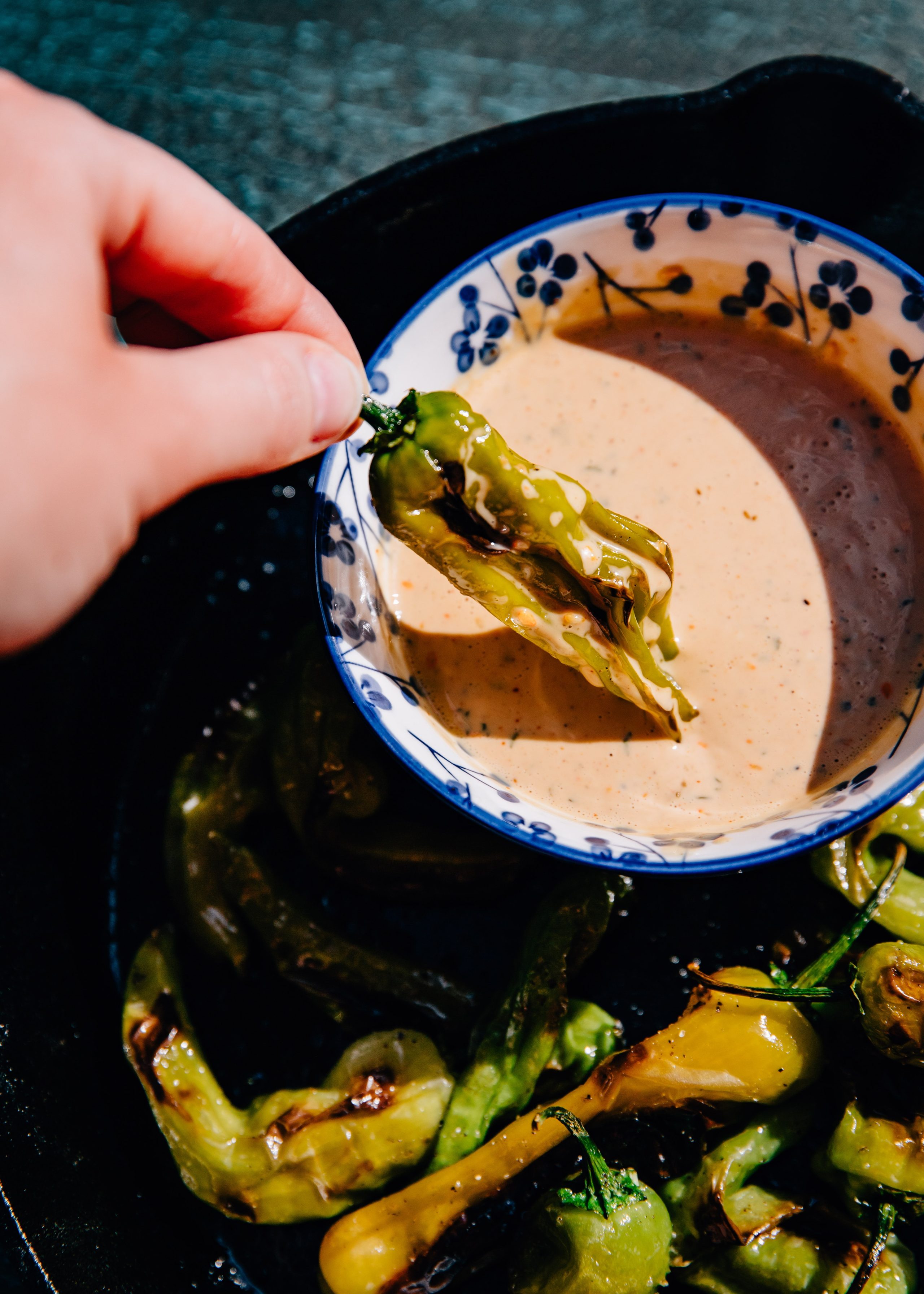 Charred Shishito and Creamy Soy-Lime Dipping Sauce 